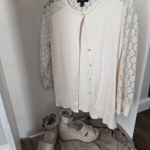 Ann Taylor Cream Lace Cardigan